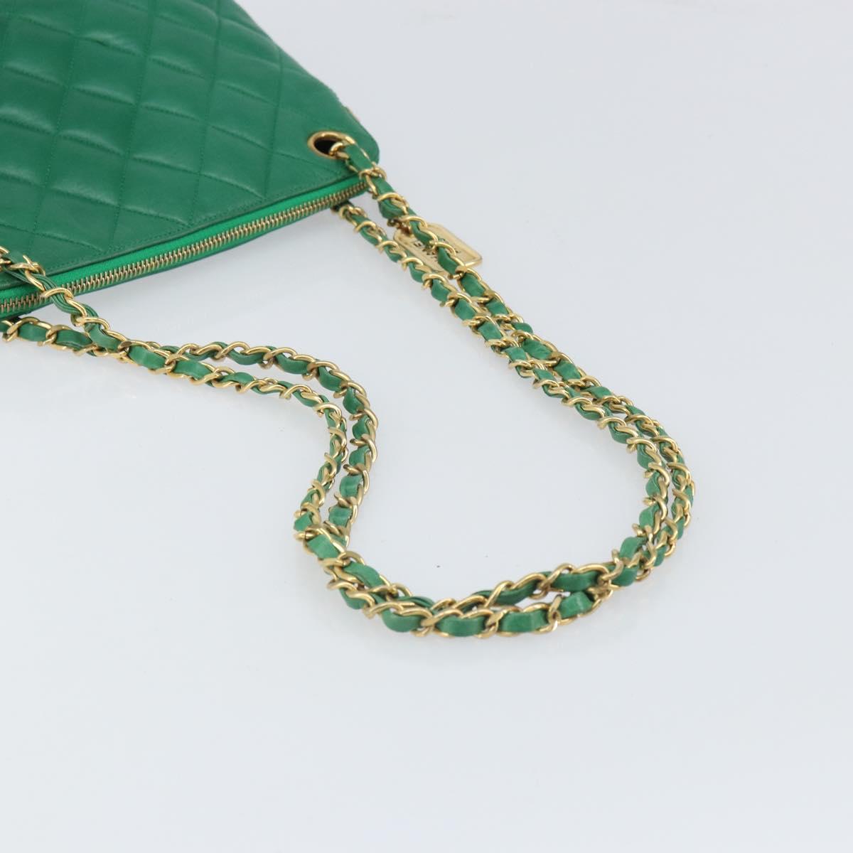 CHANEL Matelasse Chain Shoulder Bag Satin Green Gold CC Auth 168432