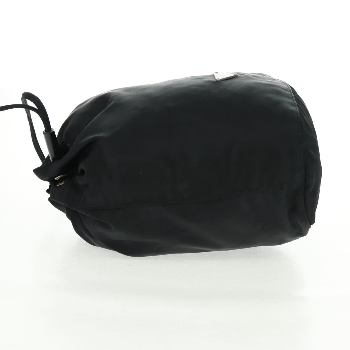 PRADA Drawstring Pouch Nylon Black Silver Auth 168451V