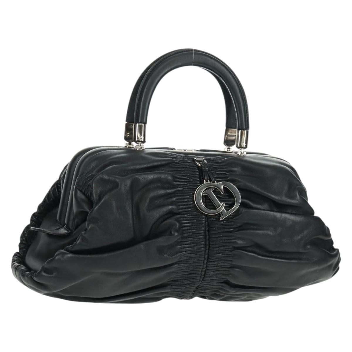 Christian Dior Karenina Hand Bag Leather Black Silver Auth 168453SAV