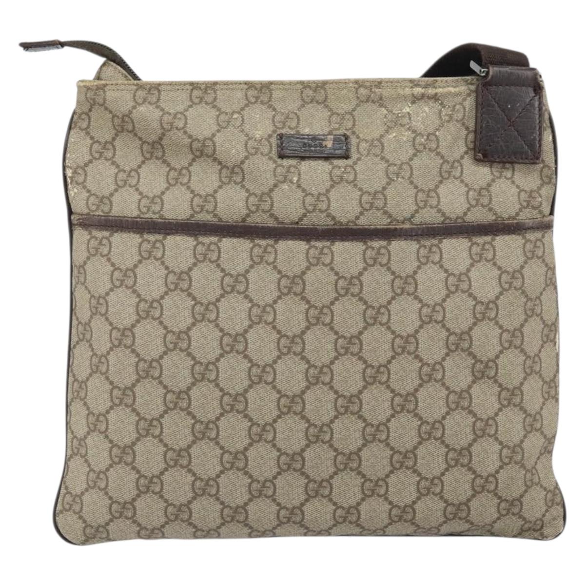 GUCCI GG Supreme Shoulder Bag PVC Beige Silver 141626 Auth 168461