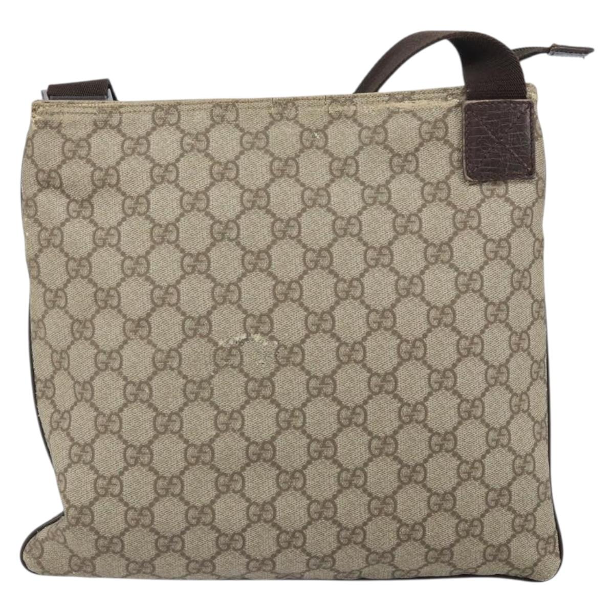 GUCCI GG Supreme Shoulder Bag PVC Beige Silver 141626 Auth 168461