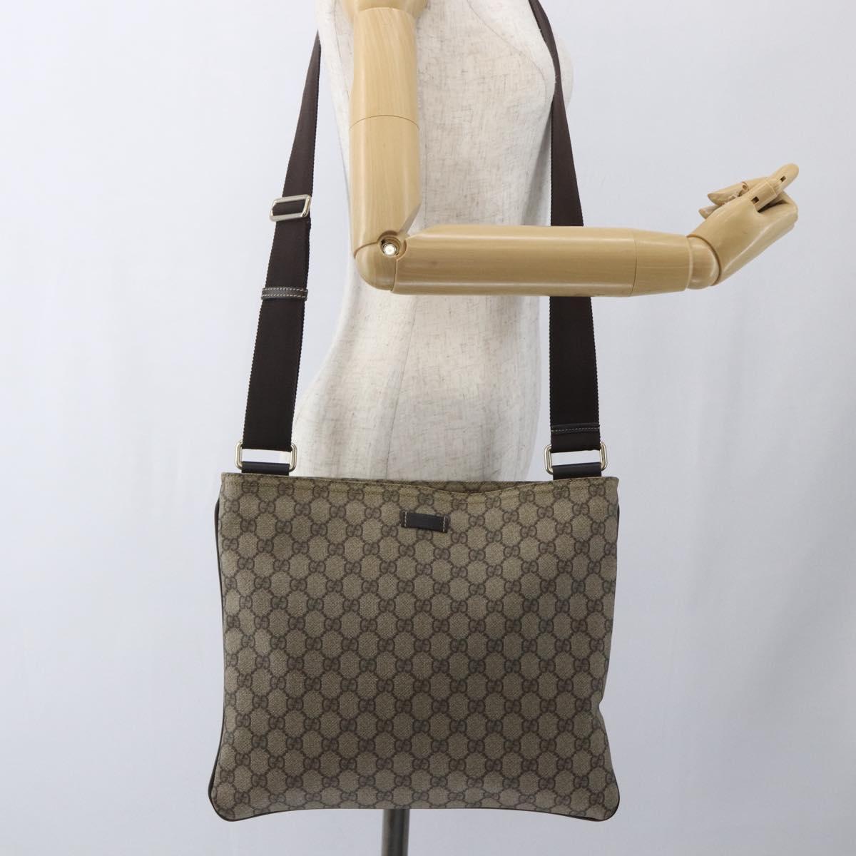 GUCCI GG Supreme Shoulder Bag PVC Beige Gold 201446 Auth 168484