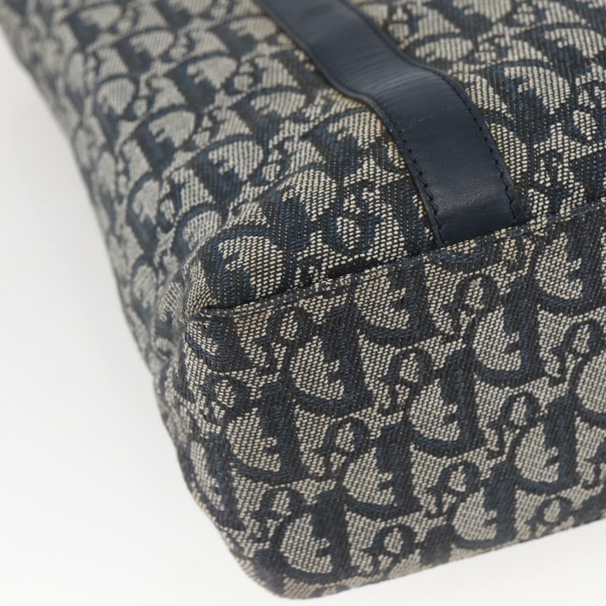 Christian Dior Trotter Canvas Tote Bag Navy Gold Auth 168487A