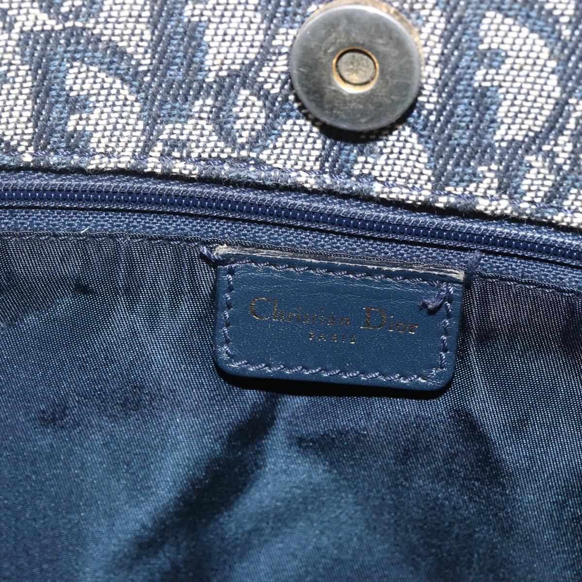 Christian Dior Trotter Canvas Tote Bag Navy Gold Auth 168487A