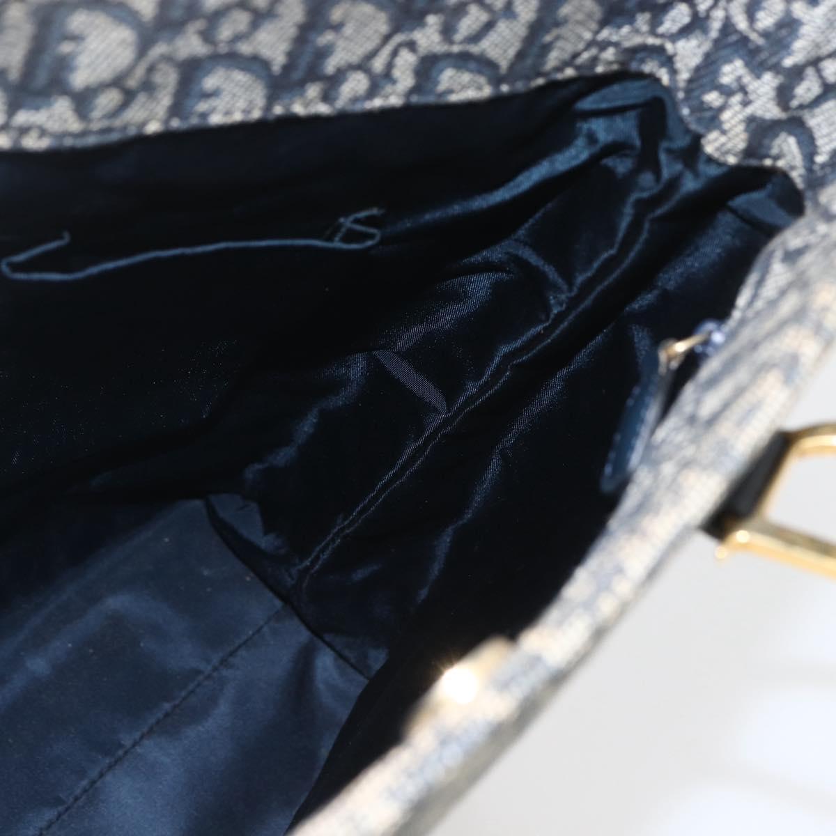 Christian Dior Trotter Canvas Tote Bag Navy Gold Auth 168487A