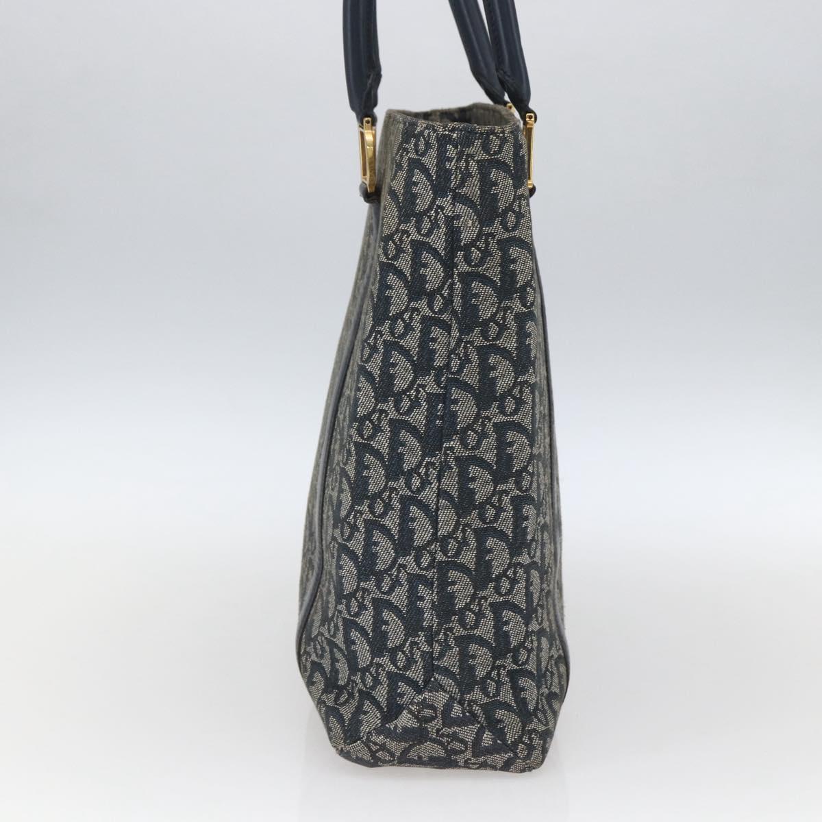 Christian Dior Trotter Canvas Tote Bag Navy Gold Auth 168487A