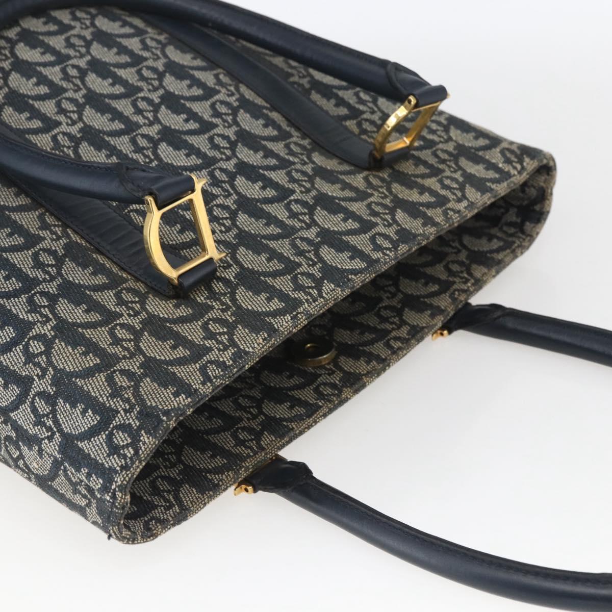 Christian Dior Trotter Canvas Tote Bag Navy Gold Auth 168487A