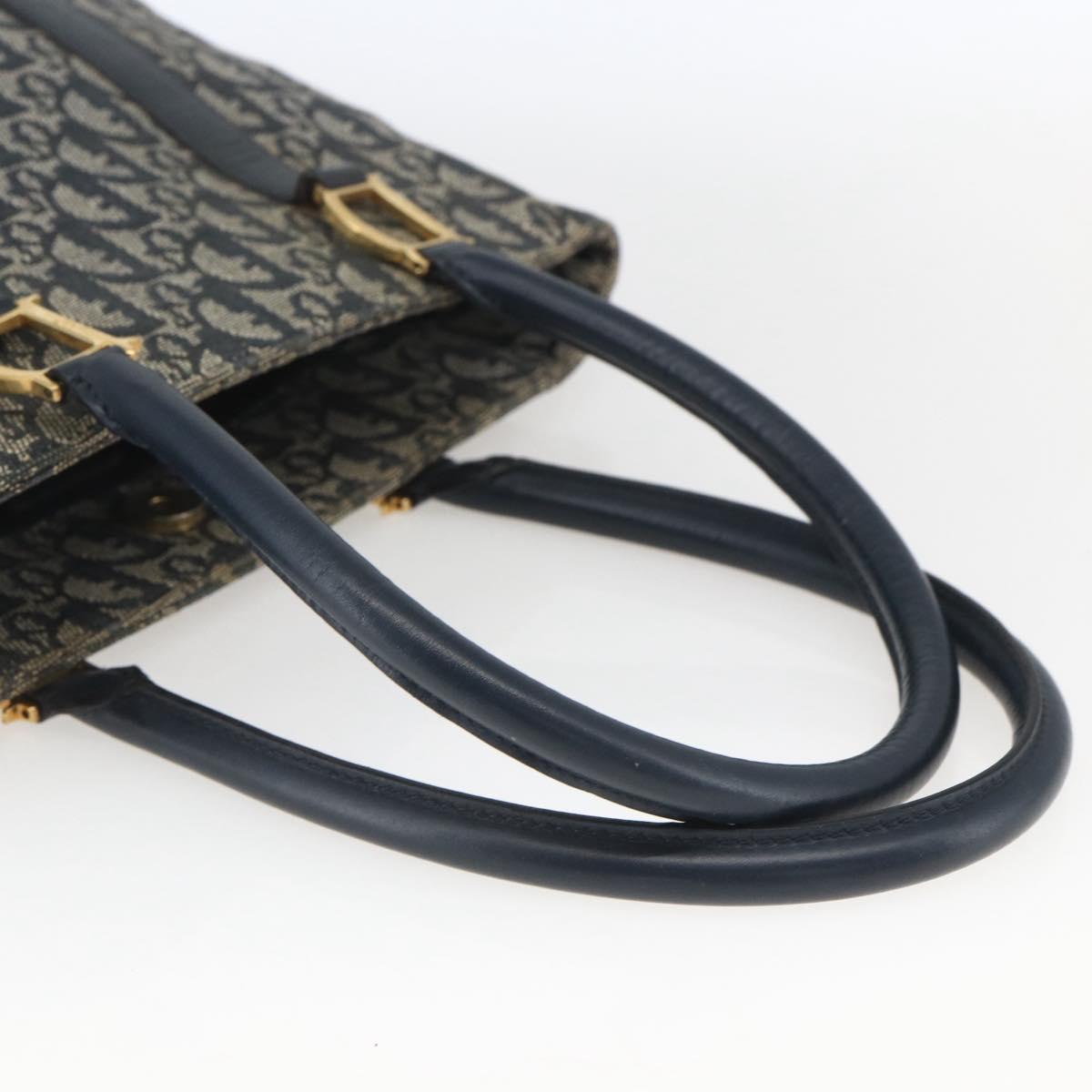 Christian Dior Trotter Canvas Tote Bag Navy Gold Auth 168487A