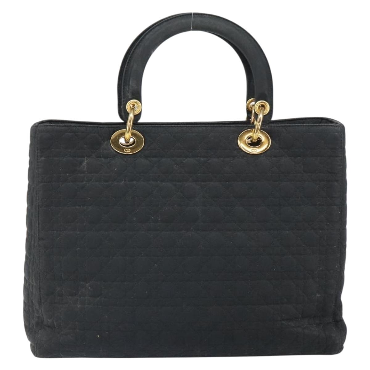 Christian Dior Lady Dior Canage Hand Bag Black Gold Auth 168488