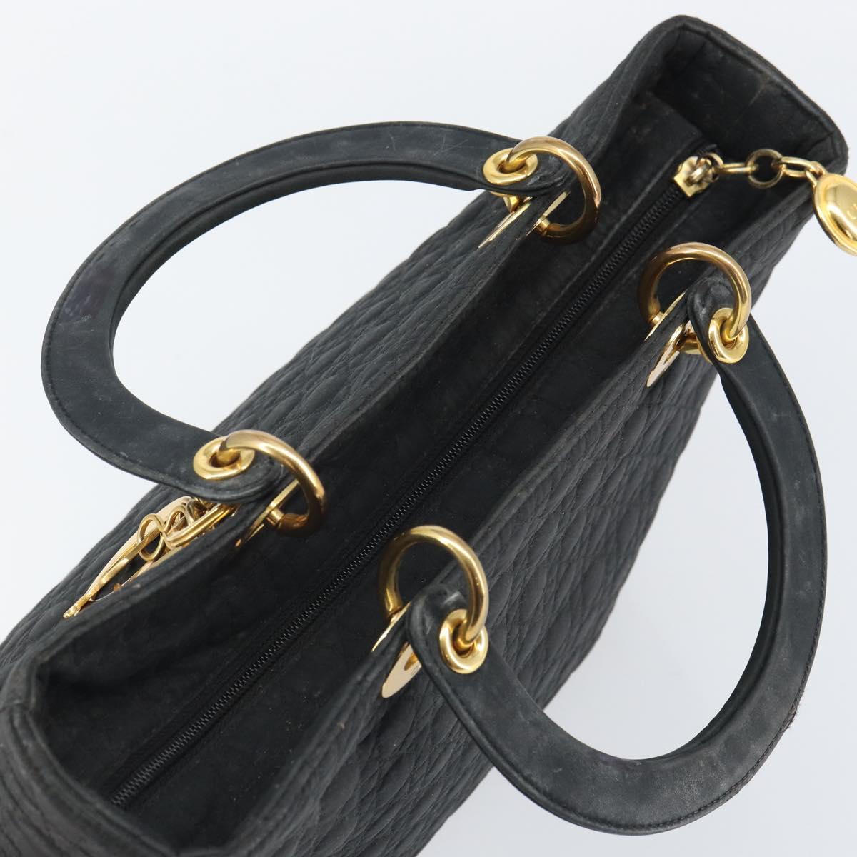 Christian Dior Lady Dior Canage Hand Bag Black Gold Auth 168488