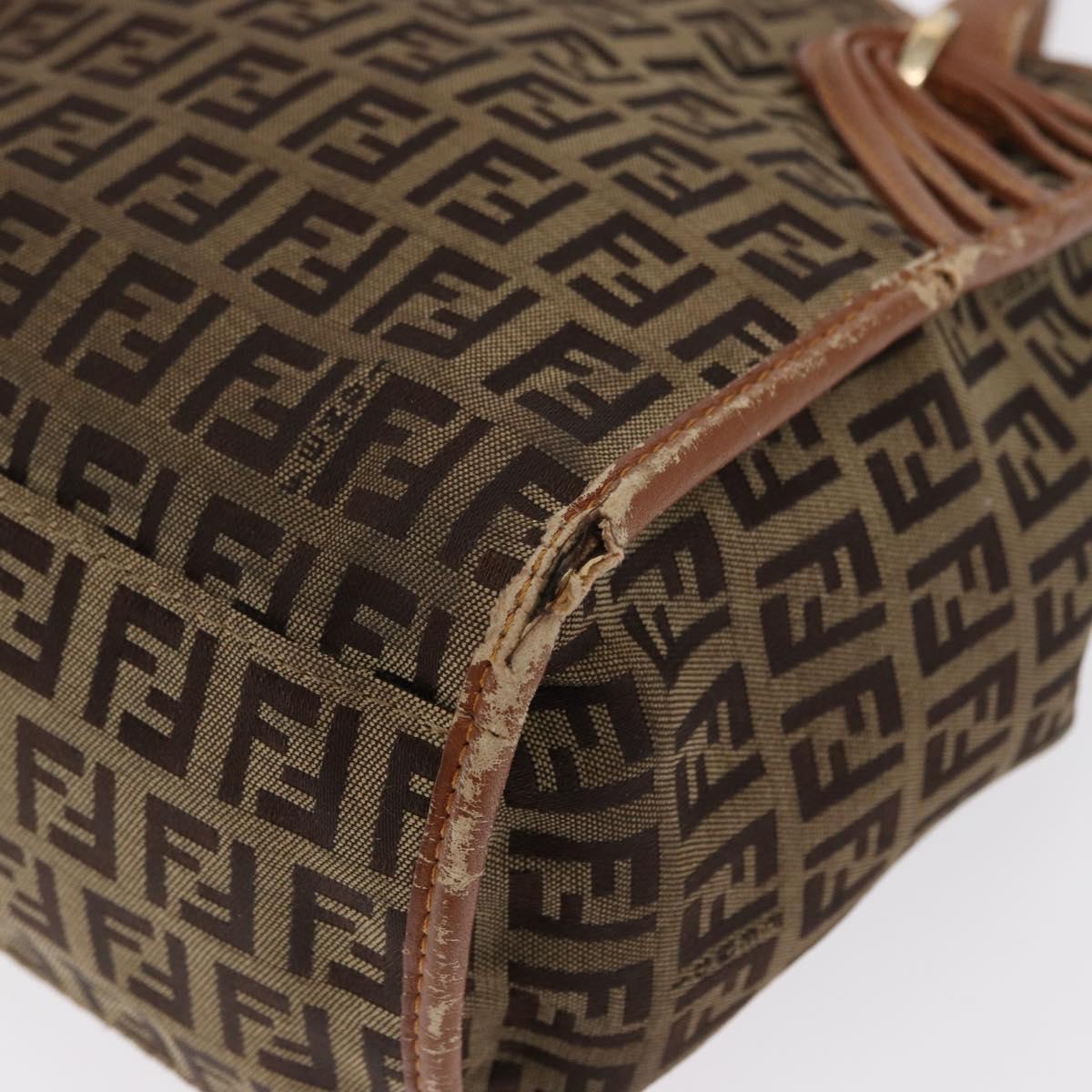 FENDI Zucchino Canvas Hand Bag Beige Gold Auth 168496