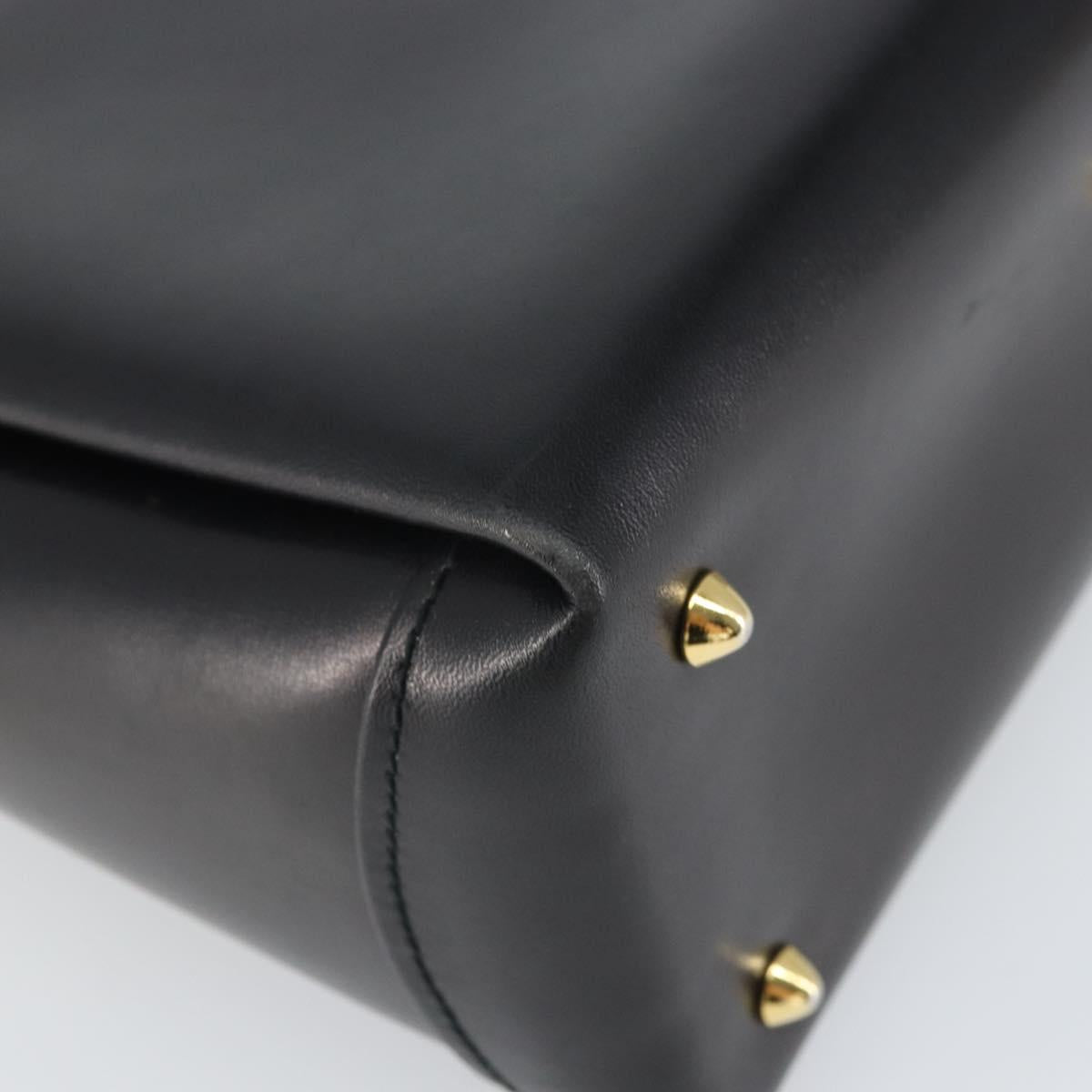 GUCCI Hand Bag Leather Black Gold Auth 168499