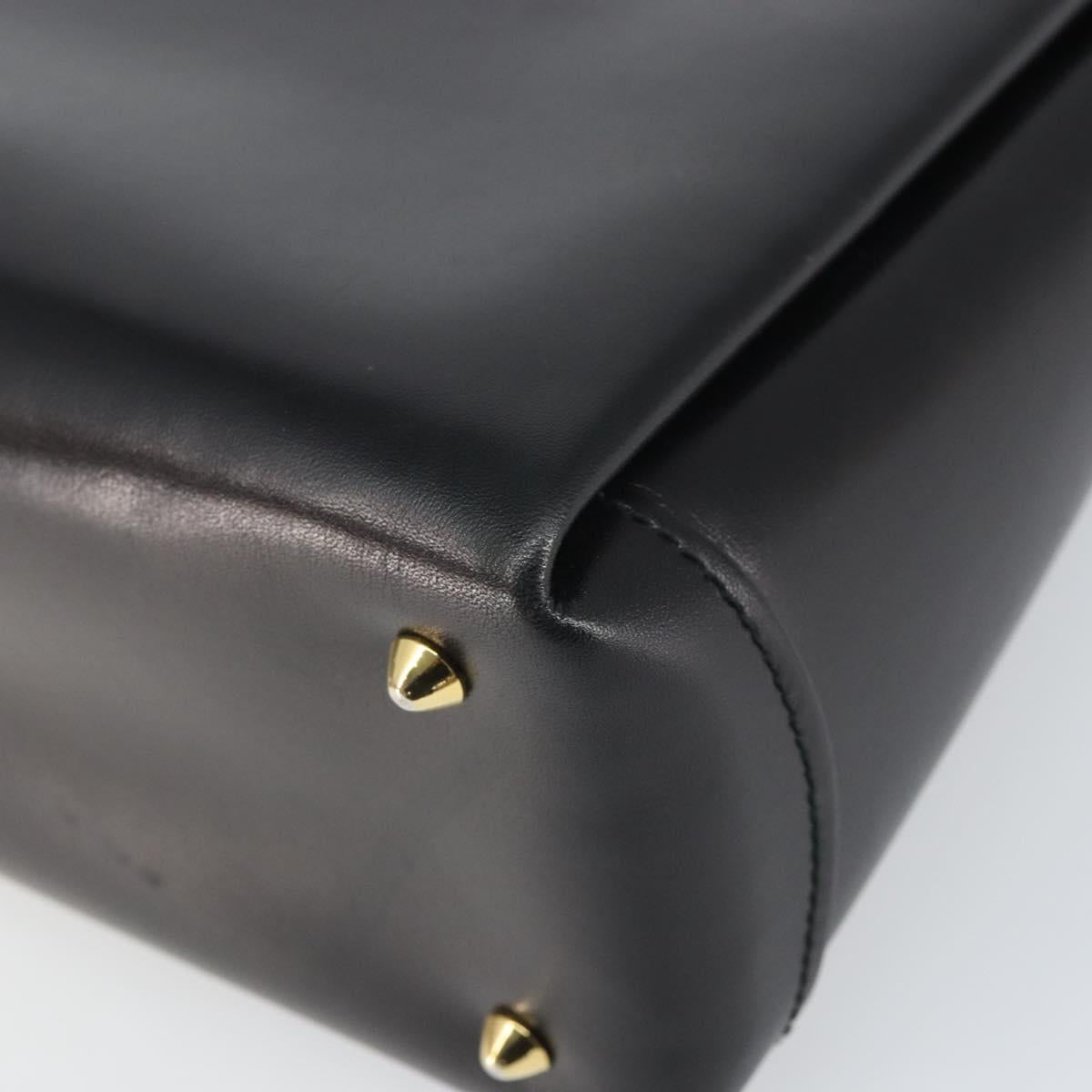 GUCCI Hand Bag Leather Black Gold Auth 168499