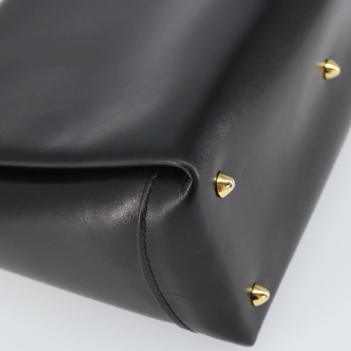 GUCCI Hand Bag Leather Black Gold Auth 168499