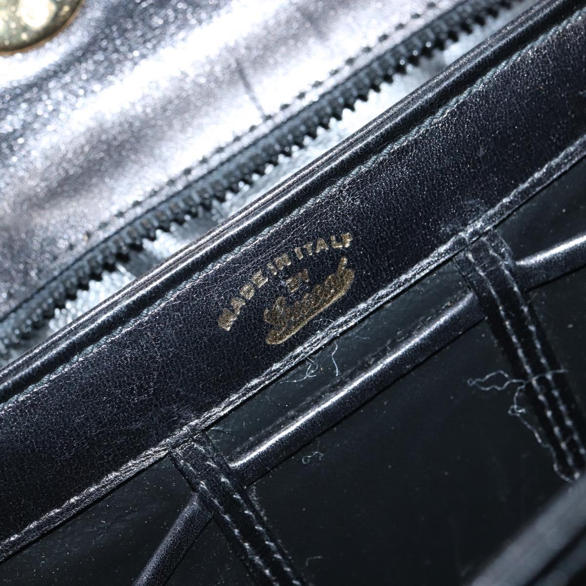 GUCCI Hand Bag Leather Black Gold Auth 168499