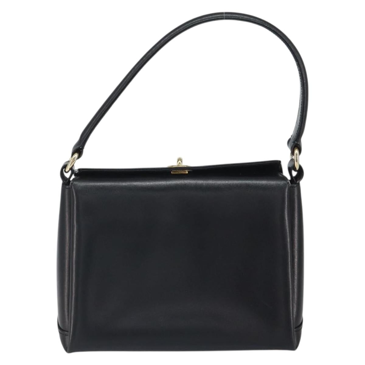 GUCCI Hand Bag Leather Black Gold Auth 168499