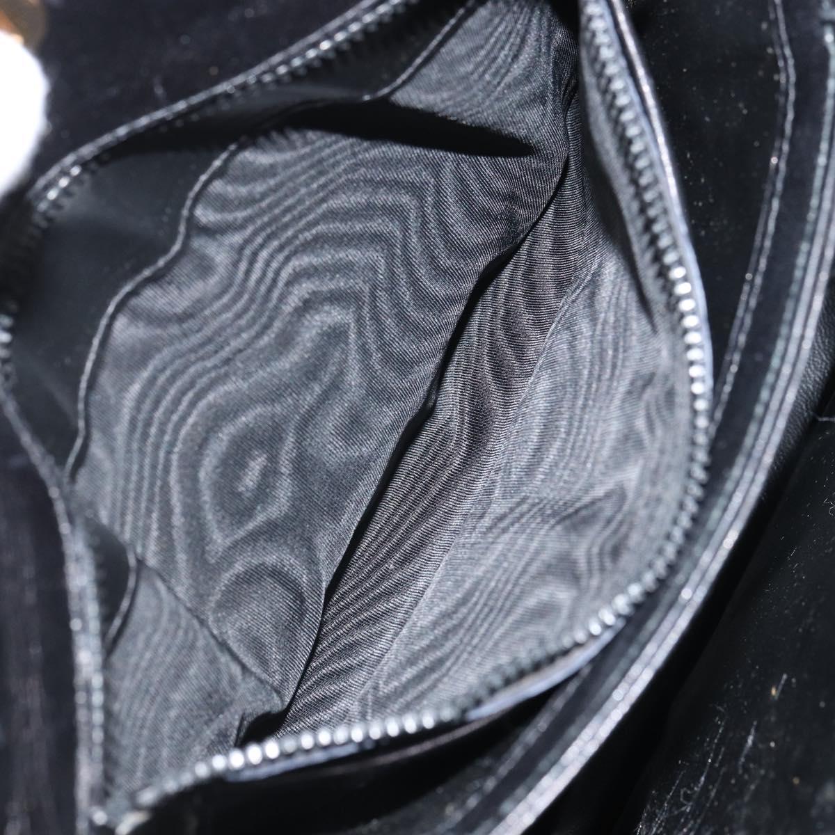 GUCCI Hand Bag Leather Black Gold Auth 168499