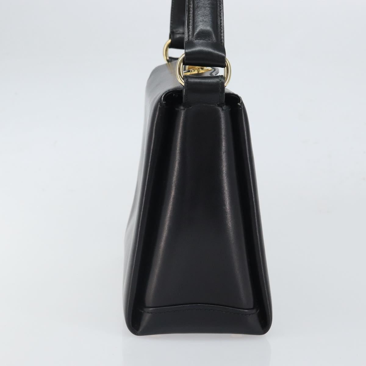 GUCCI Hand Bag Leather Black Gold Auth 168499