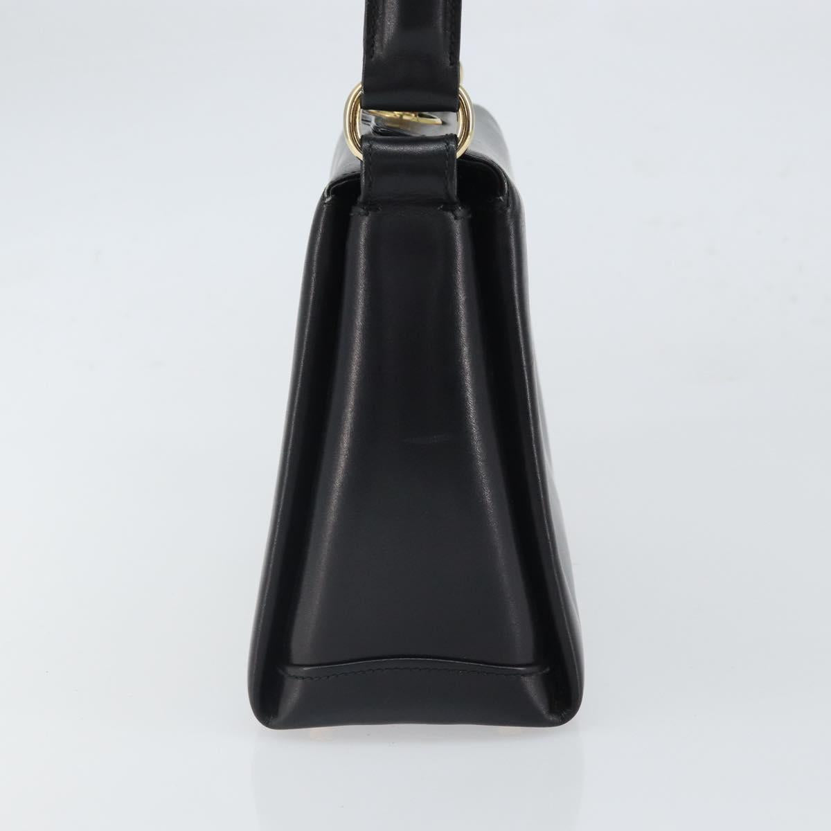 GUCCI Hand Bag Leather Black Gold Auth 168499