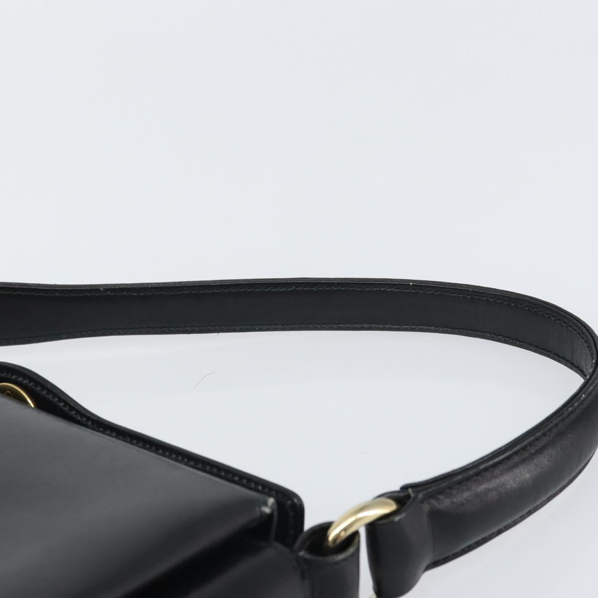 GUCCI Hand Bag Leather Black Gold Auth 168499
