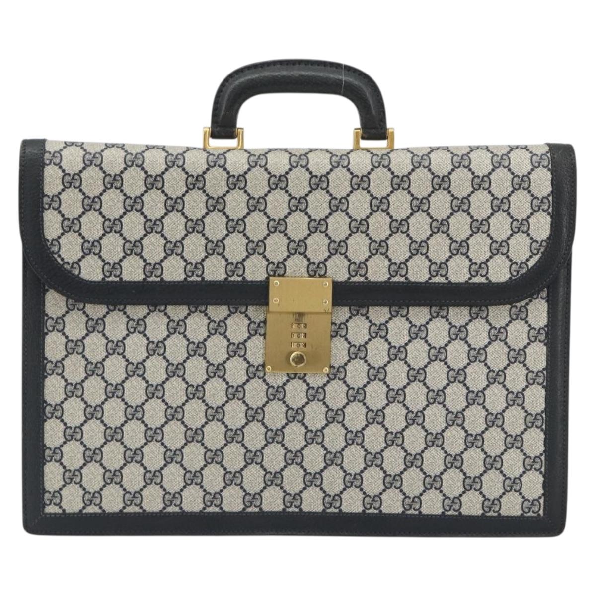 GUCCI GG Supreme Business Bag PVC Navy Gold 904 20 002 Auth 168514