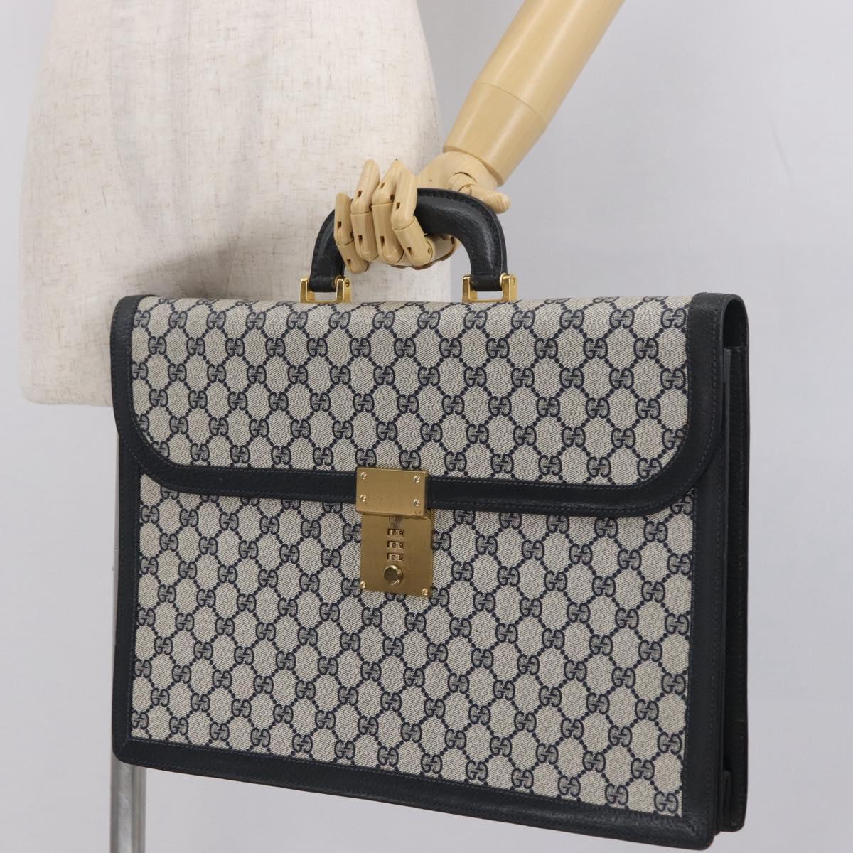 GUCCI GG Supreme Business Bag PVC Navy Gold 904 20 002 Auth 168514