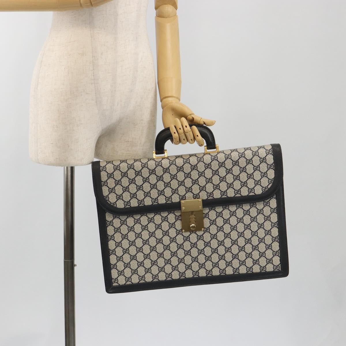 GUCCI GG Supreme Business Bag PVC Navy Gold 904 20 002 Auth 168514