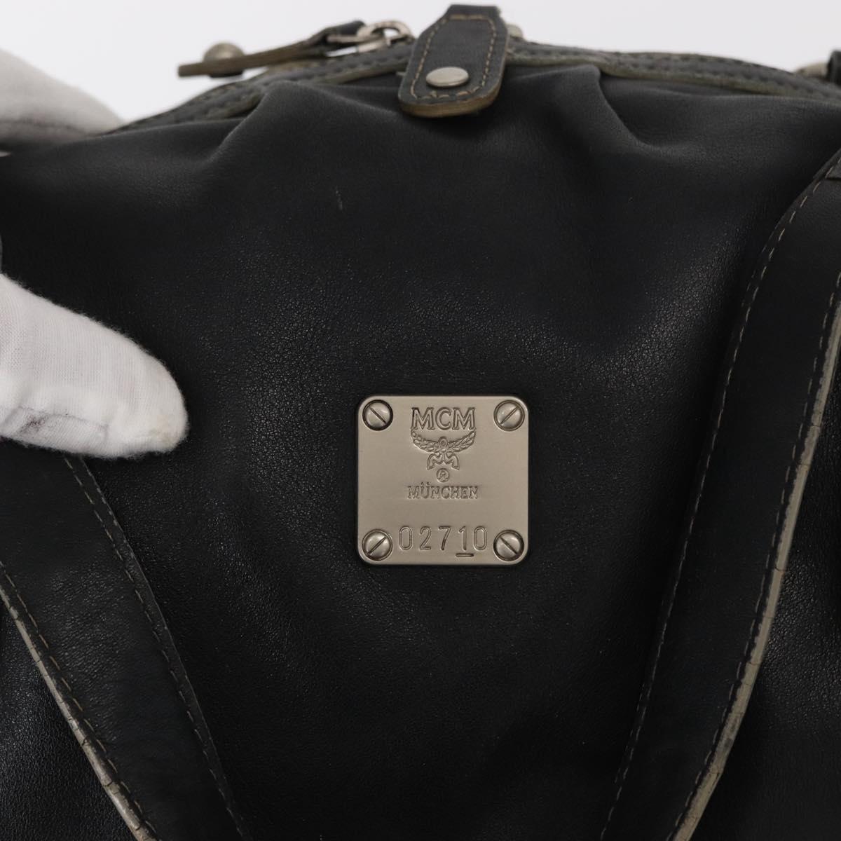 MCM Hand Bag Leather Black Auth 168518