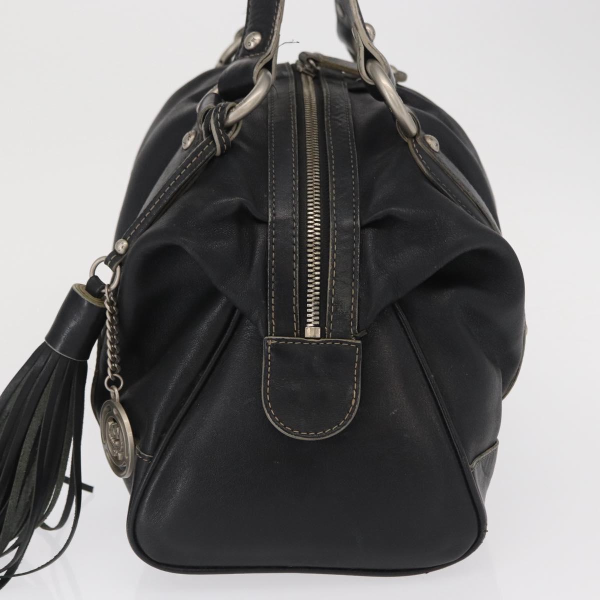 MCM Hand Bag Leather Black Auth 168518
