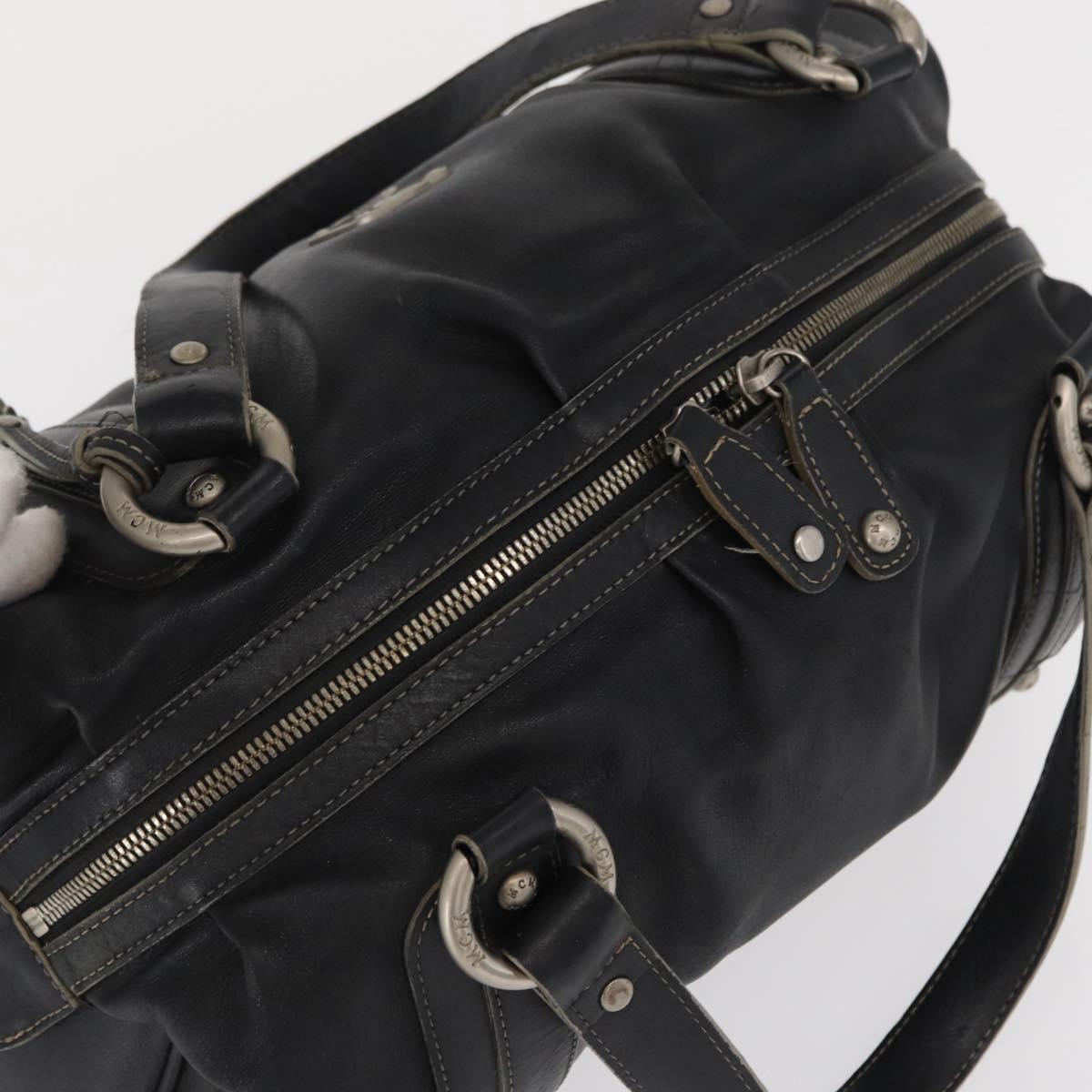 MCM Hand Bag Leather Black Auth 168518