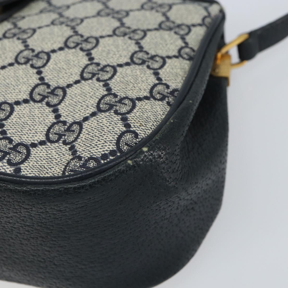 GUCCI GG Supreme Sherry Line Shoulder Bag PVC Navy Gold Auth 168523