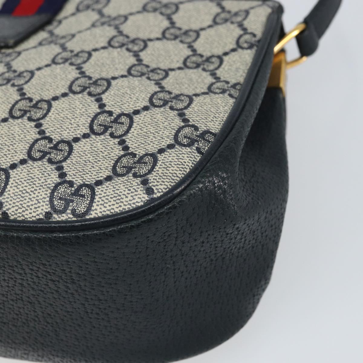 GUCCI GG Supreme Sherry Line Shoulder Bag PVC Navy Gold Auth 168523