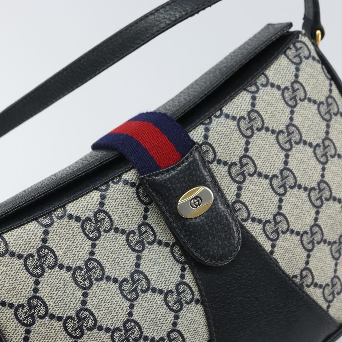GUCCI GG Supreme Sherry Line Shoulder Bag PVC Navy Gold Auth 168523