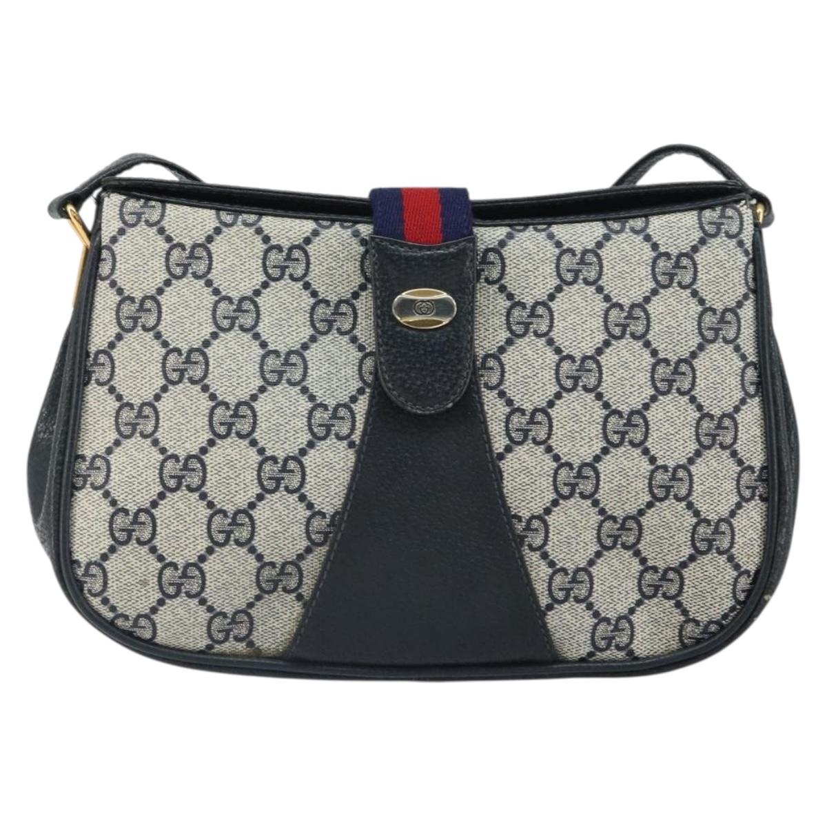 GUCCI GG Supreme Sherry Line Shoulder Bag PVC Navy Gold Auth 168523