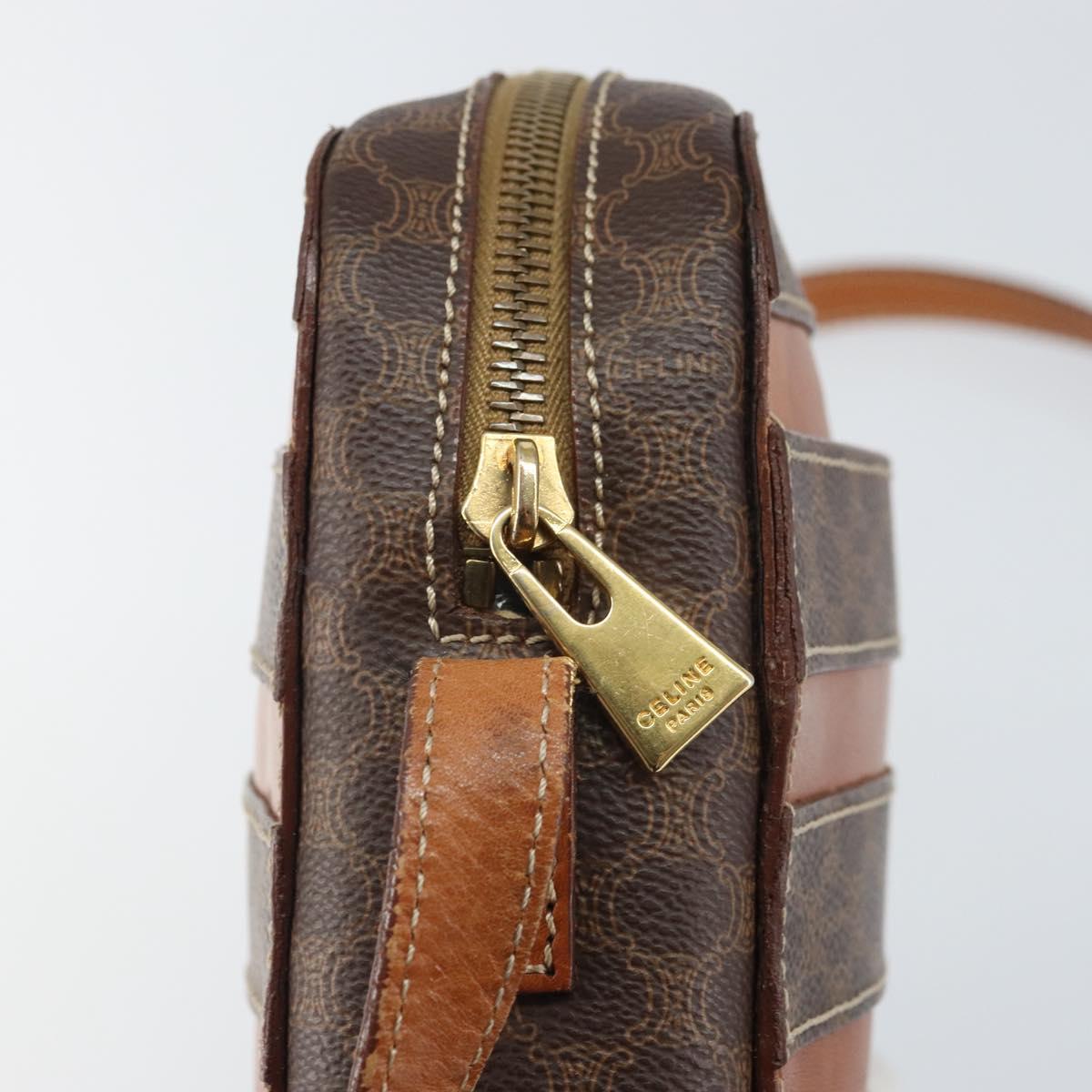 CELINE Macadam Canvas Shoulder Bag PVC Leather Brown Gold Auth 168524