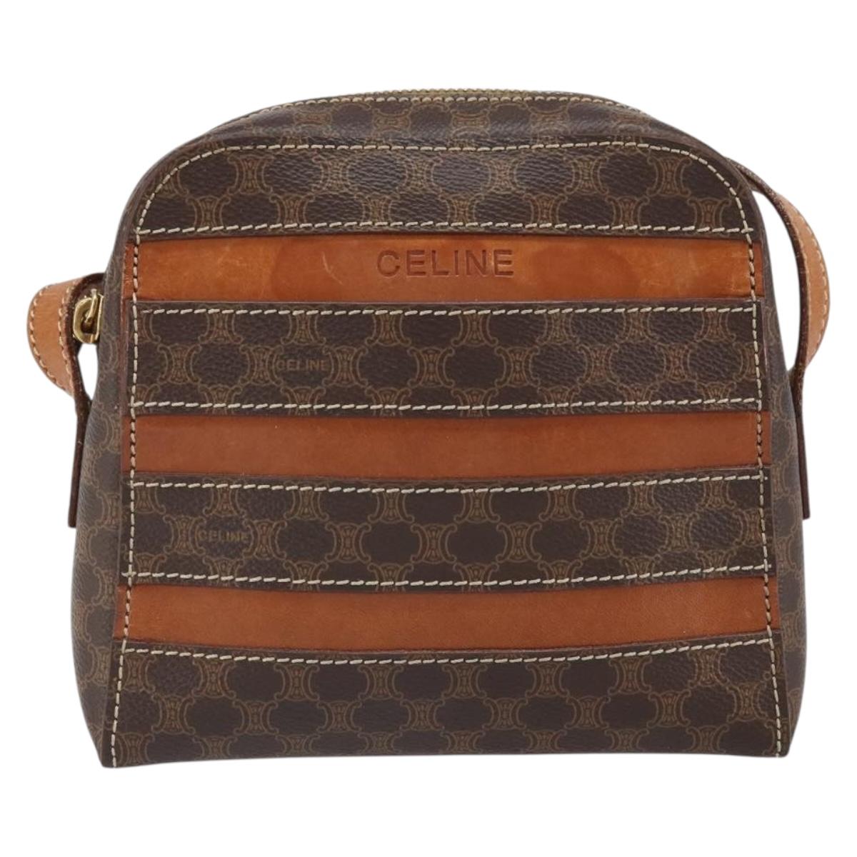 CELINE Macadam Canvas Shoulder Bag PVC Leather Brown Gold Auth 168524