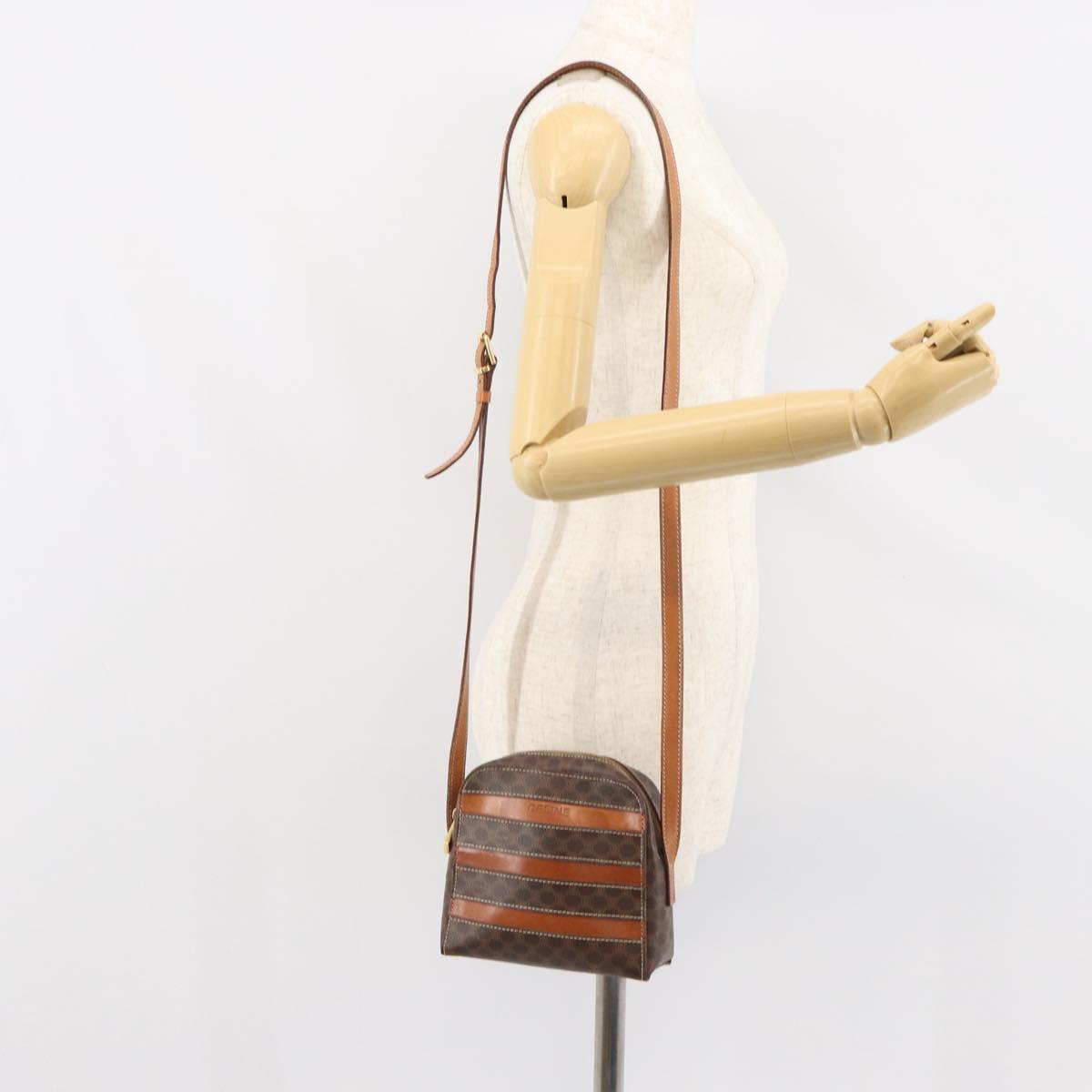 CELINE Macadam Canvas Shoulder Bag PVC Leather Brown Gold Auth 168524
