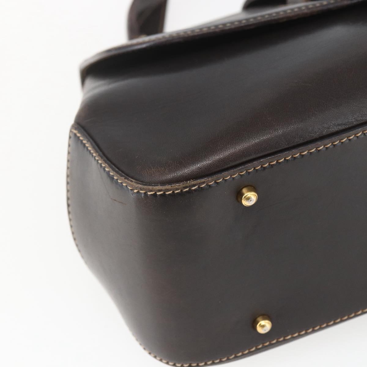 GUCCI Hand Bag Leather 2way Brown Gold Auth 168535