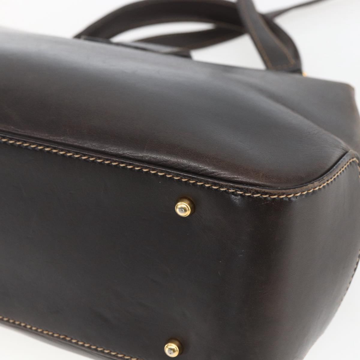 GUCCI Hand Bag Leather 2way Brown Gold Auth 168535