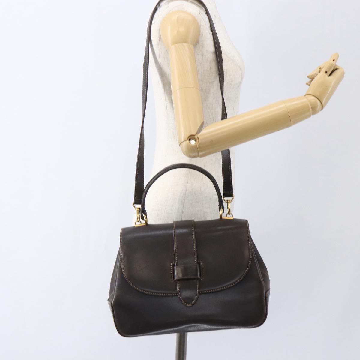 GUCCI Hand Bag Leather 2way Brown Gold Auth 168535