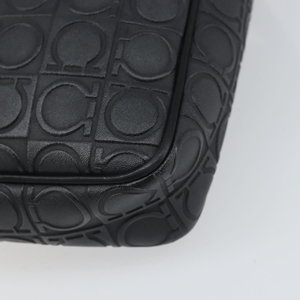 Salvatore Ferragamo Shoulder Bag Leather Black Silver Auth 168536