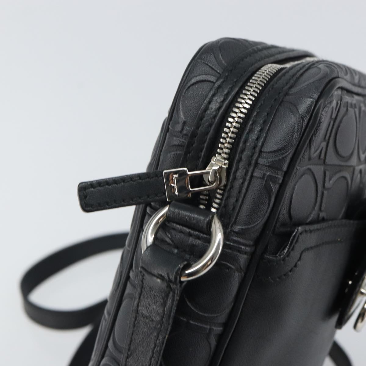 Salvatore Ferragamo Shoulder Bag Leather Black Silver Auth 168536
