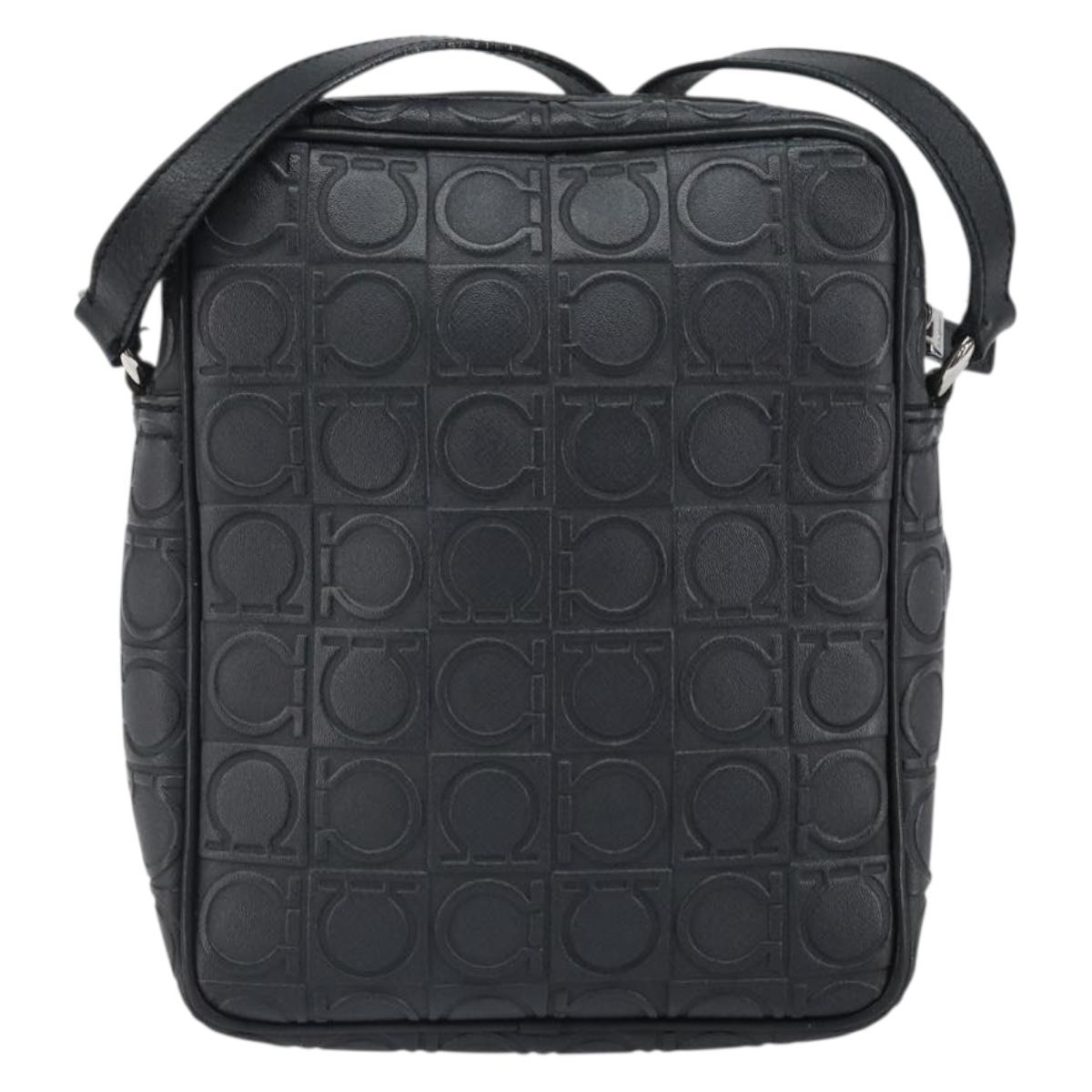 Salvatore Ferragamo Shoulder Bag Leather Black Silver Auth 168536