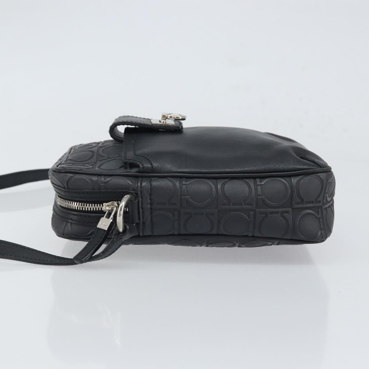 Salvatore Ferragamo Shoulder Bag Leather Black Silver Auth 168536