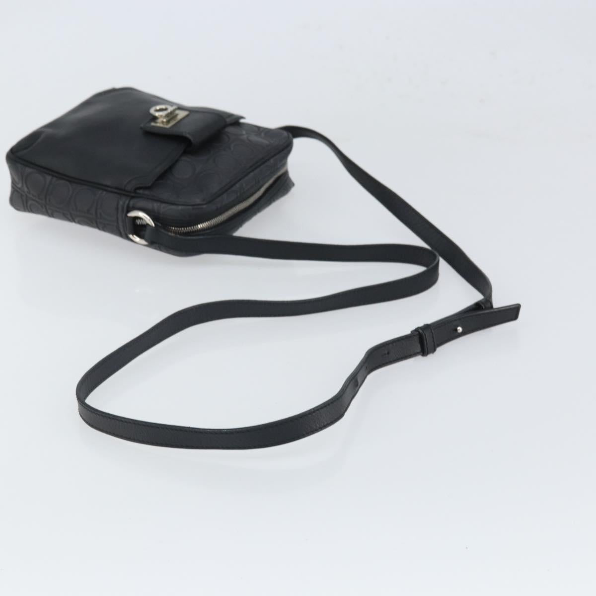 Salvatore Ferragamo Shoulder Bag Leather Black Silver Auth 168536