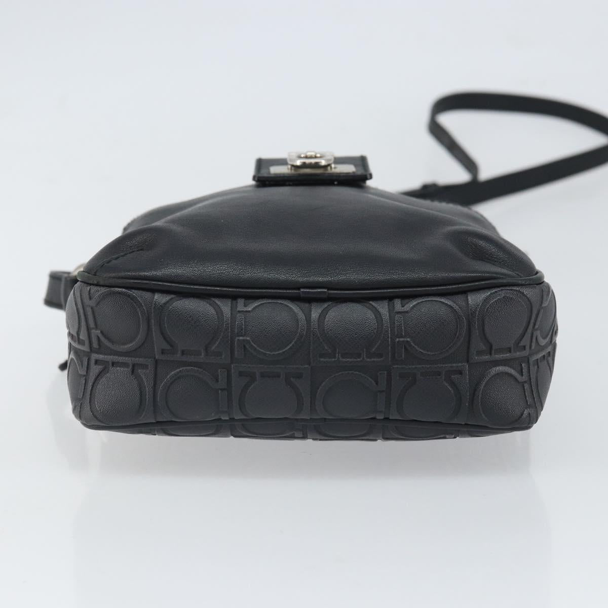 Salvatore Ferragamo Shoulder Bag Leather Black Silver Auth 168536