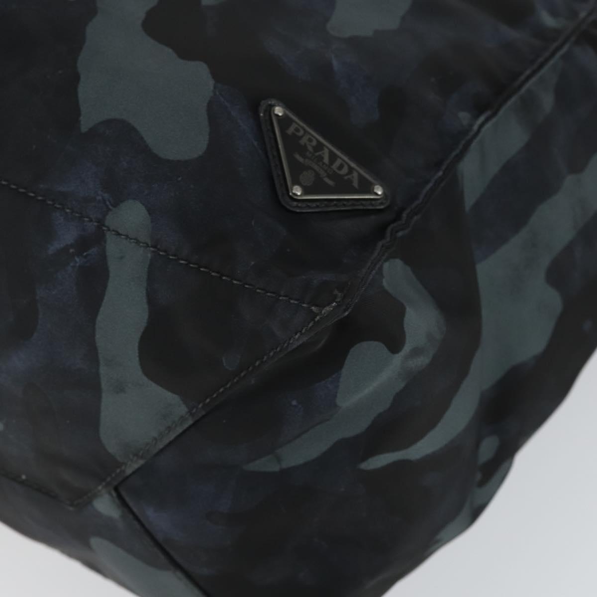 PRADA Camouflage Tote Bag Nylon Silver Auth 168538