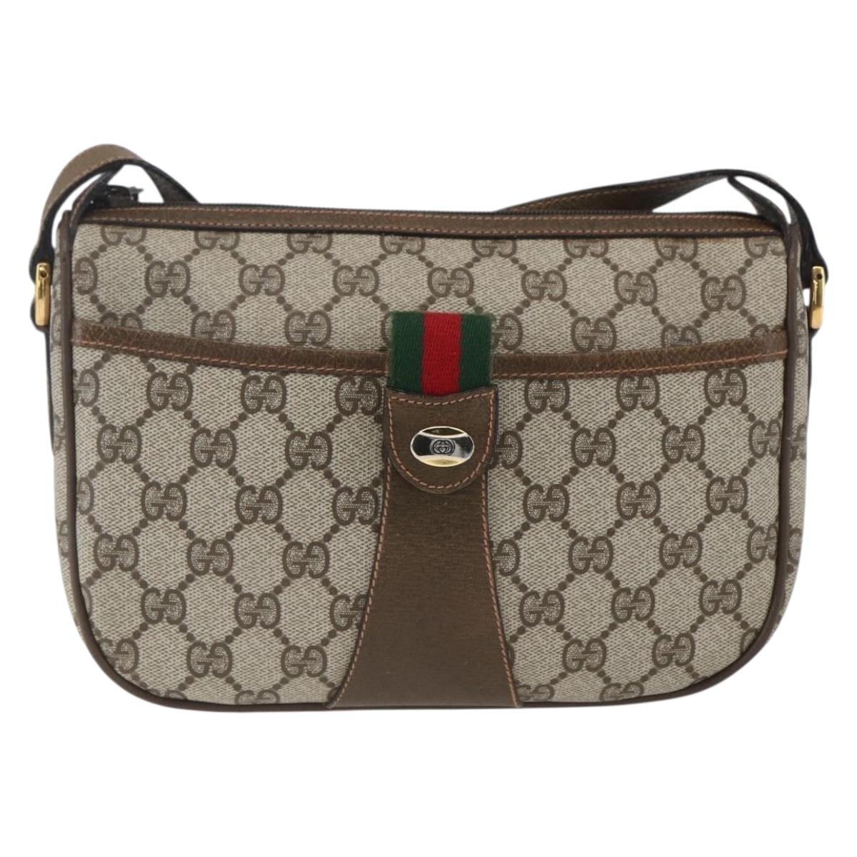 GUCCI GG Supreme Web Sherry Line Bag PVC Beige Gold 89 02 034 Auth 168543