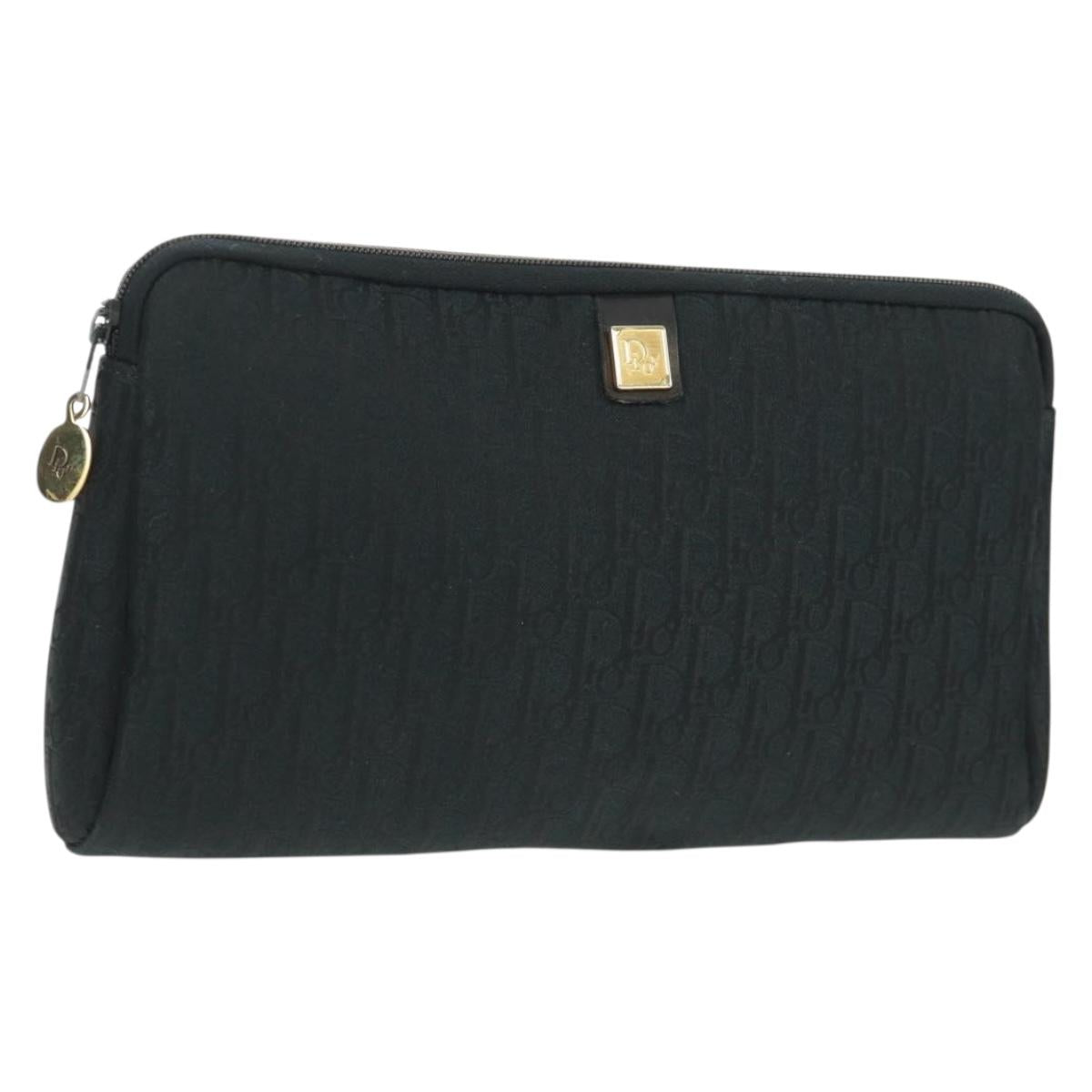 Christian Dior Trotter Canvas Pouch Black Gold Auth 168552