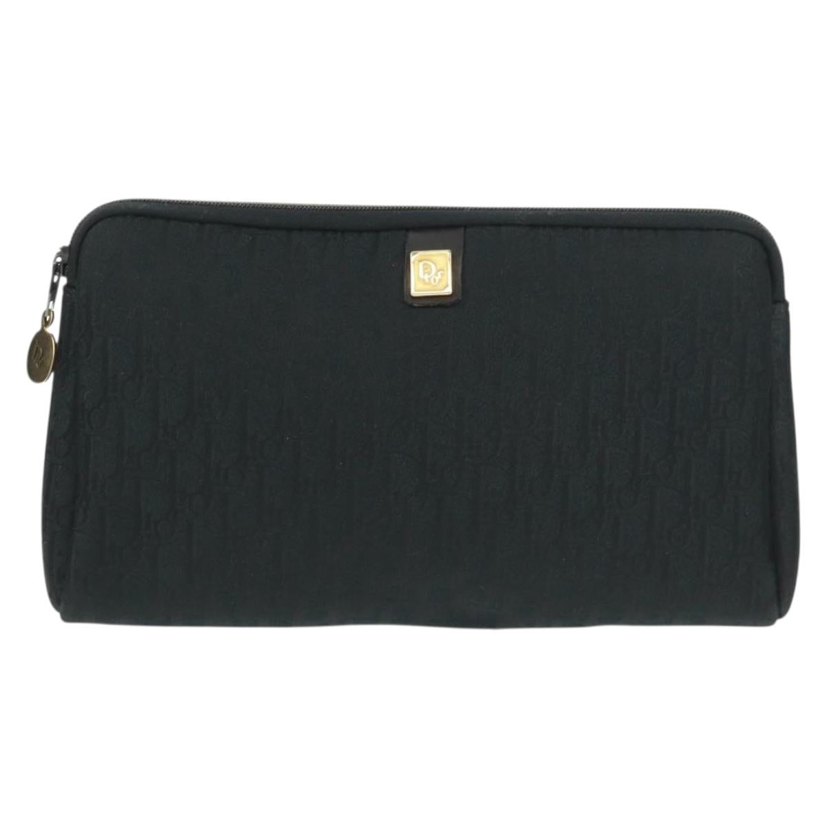 Christian Dior Trotter Canvas Pouch Black Gold Auth 168552